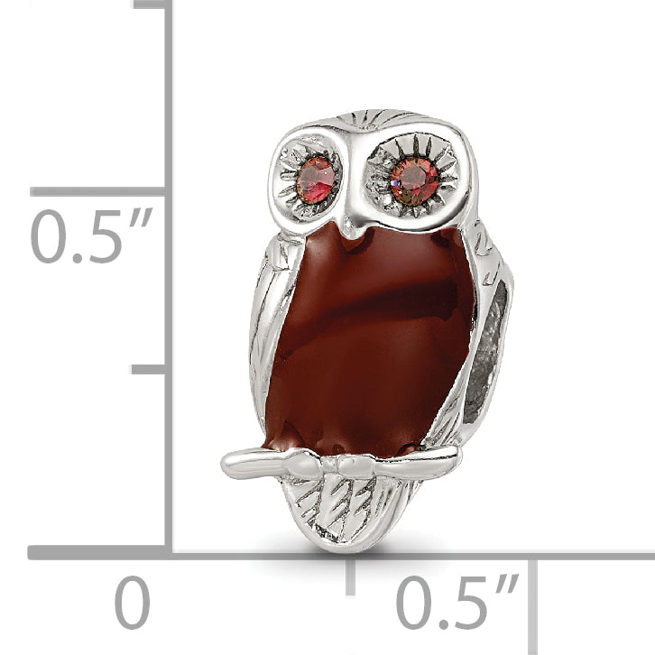 Sterling Silver 925 Wise Owl Bead with Brown Enamel Antiqued Finish
