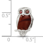 Sterling Silver 925 Wise Owl Bead with Brown Enamel Antiqued Finish