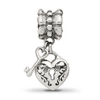 Sterling Silver 925 Heart & Key Dangle Bead with Antiqued Finish