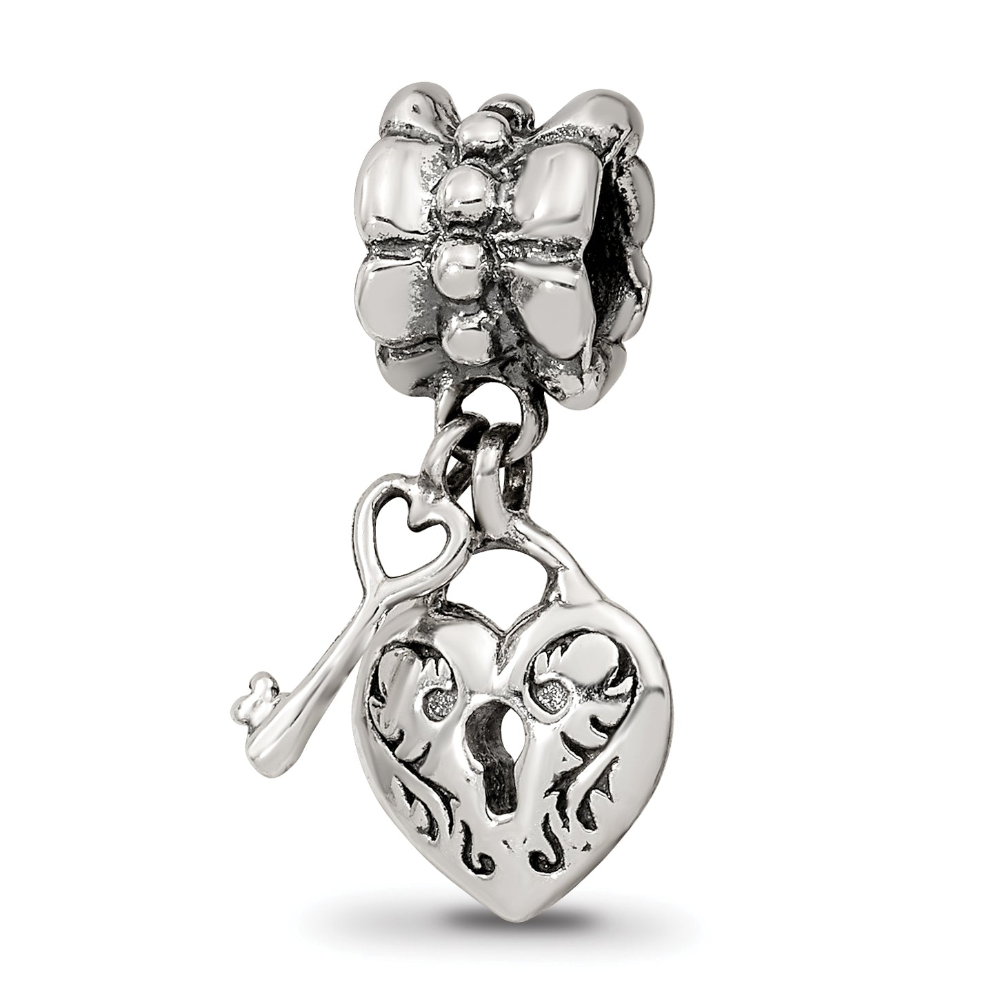 Sterling Silver Reflections Heart & Key Dangle Bead Main image