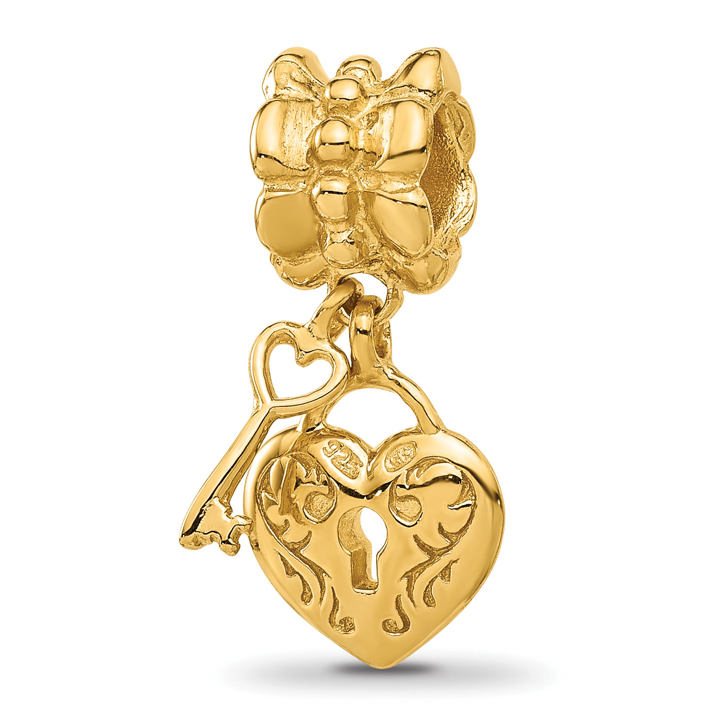 Sterling Silver Reflections Gold-plated Heart and Key Dangle Bead