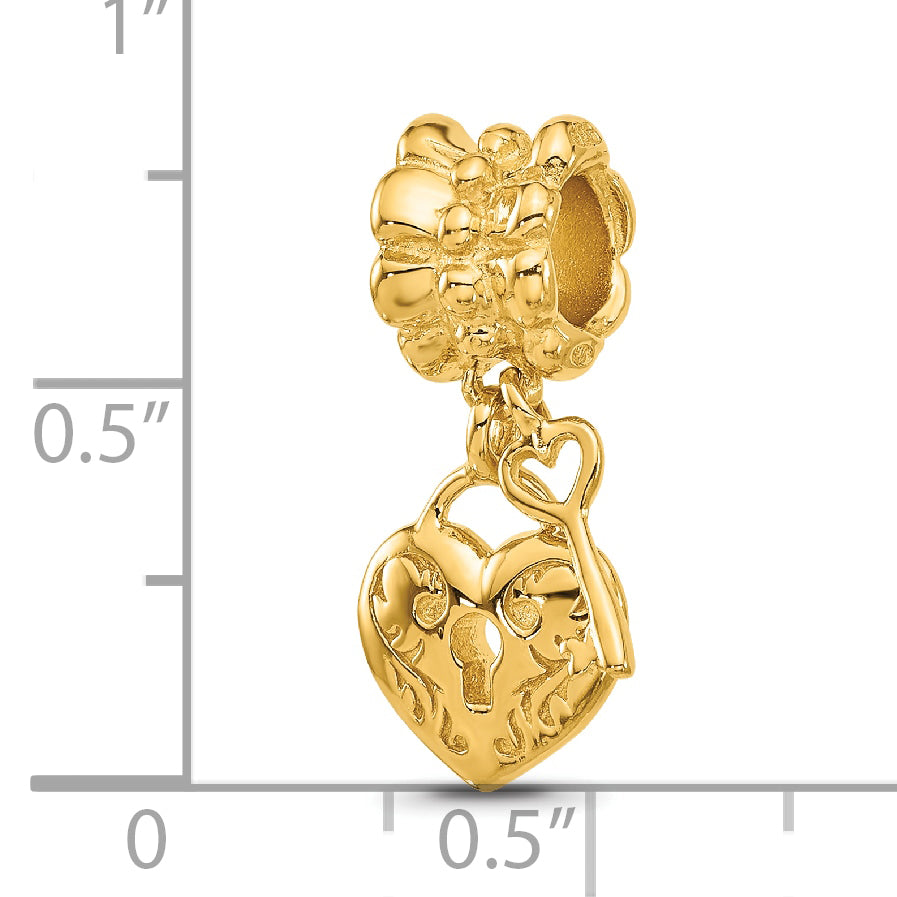Sterling Silver Reflections Gold-plated Heart and Key Dangle Bead