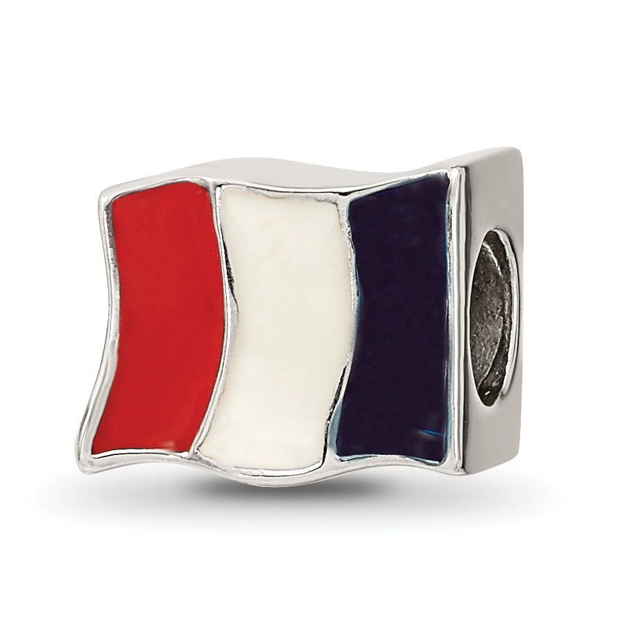 Sterling Silver 925 France Flag Enameled Bead with Antiqued Finish
