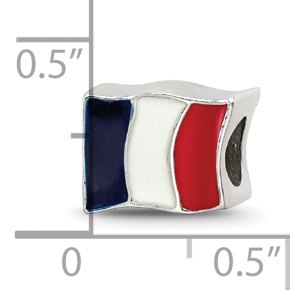 Sterling Silver 925 France Flag Enameled Bead with Antiqued Finish