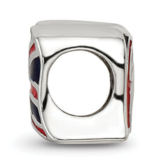 Sterling Silver 925 UK Flag Bead with Enamel Accent Solid Antiqued Finish