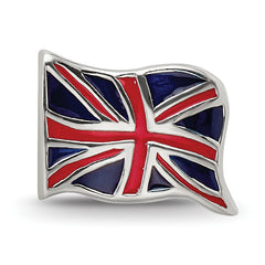 Sterling Silver 925 UK Flag Bead with Enamel Accent Solid Antiqued Finish