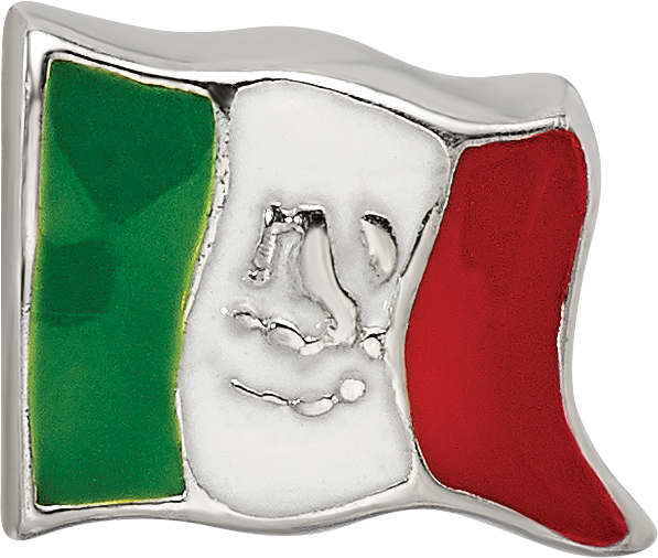 Sterling Silver 925 Mexico Flag Enameled Bead with Antiqued Finish