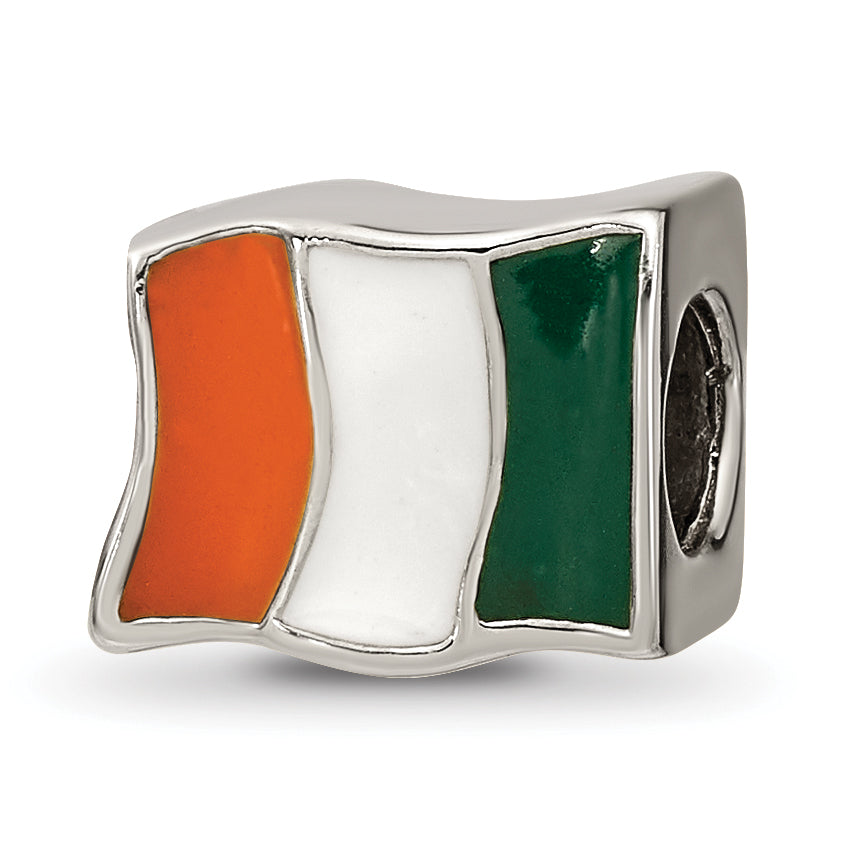 Sterling Silver 925 Ireland Flag Bead with Enameled Design Antique Finish