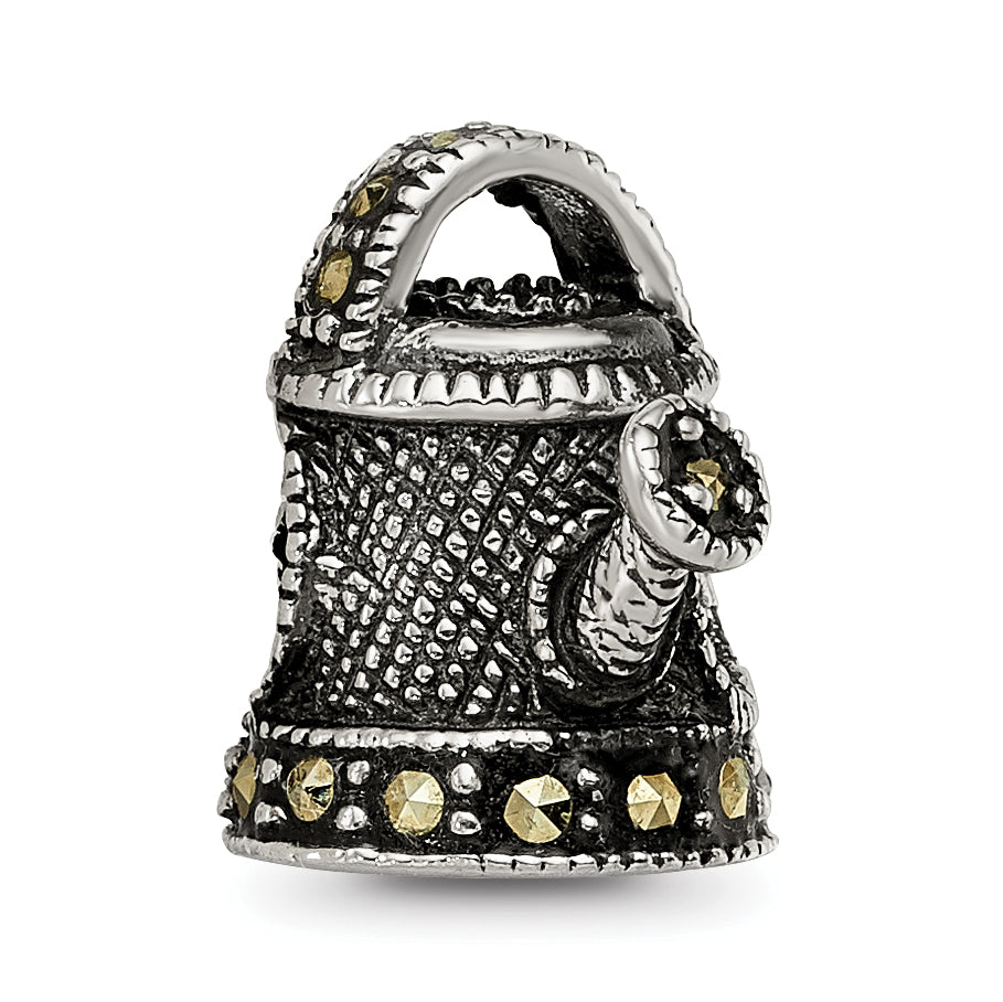 Sterling Silver Enameled Marcasite Watering Can Bead with Polished Finish