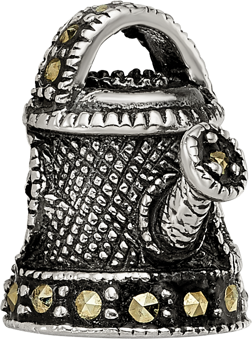 Sterling Silver Enameled Marcasite Watering Can Bead with Polished Finish