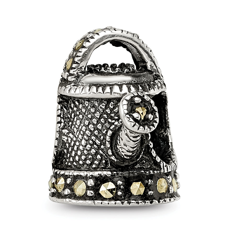 Sterling Silver Enameled Marcasite Watering Can Bead with Polished Finish