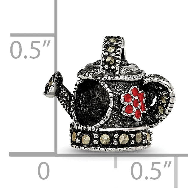 Sterling Silver Enameled Marcasite Watering Can Bead with Polished Finish