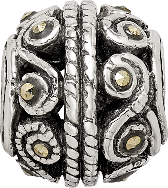 Sterling Silver 925 Bali Bead with Marcasite Polished Finish 10mm