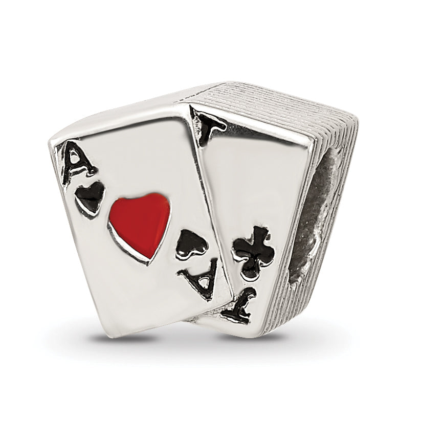 Sterling Silver 925 Enameled Blackjack Bead with Polished Finish Elegant Theme