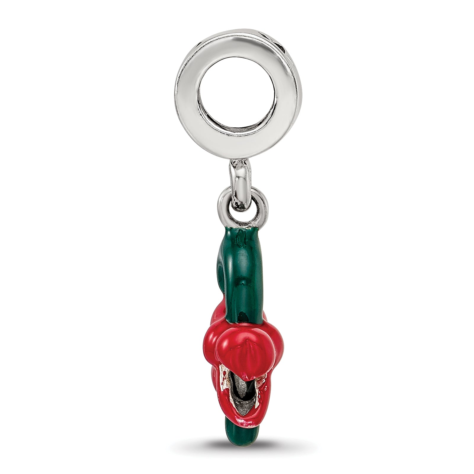 Sterling Silver 925 Green Enameled Candycane Dangle Bead Polished Finish Secondary image