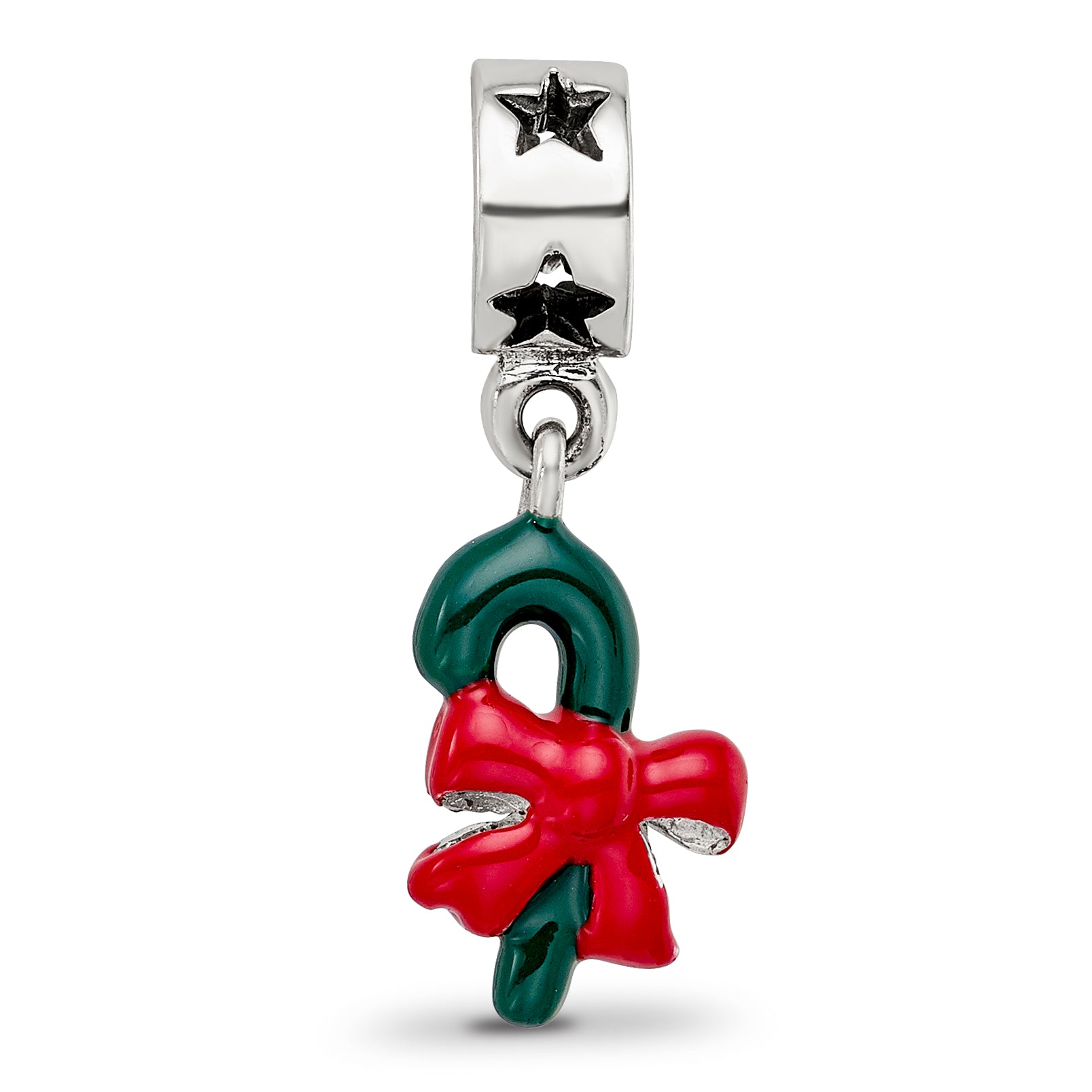 Sterling Silver 925 Green Enameled Candycane Dangle Bead Polished Finish