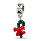 Sterling Silver 925 Green Enameled Candycane Dangle Bead Polished Finish