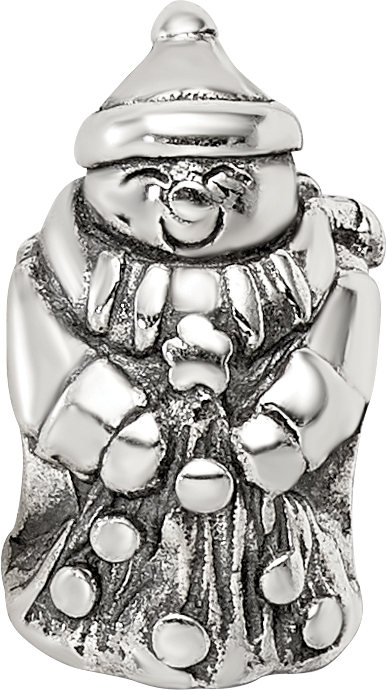 Sterling Silver 925 Polished Snowman Bead with Solid Casted Design