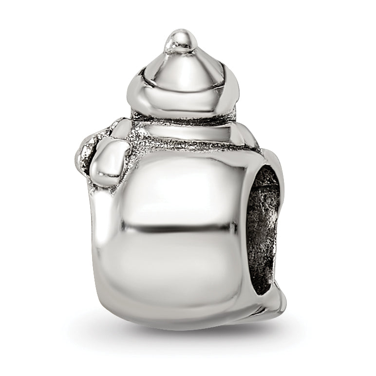 Sterling Silver 925 Polished Snowman Bead with Solid Casted Design