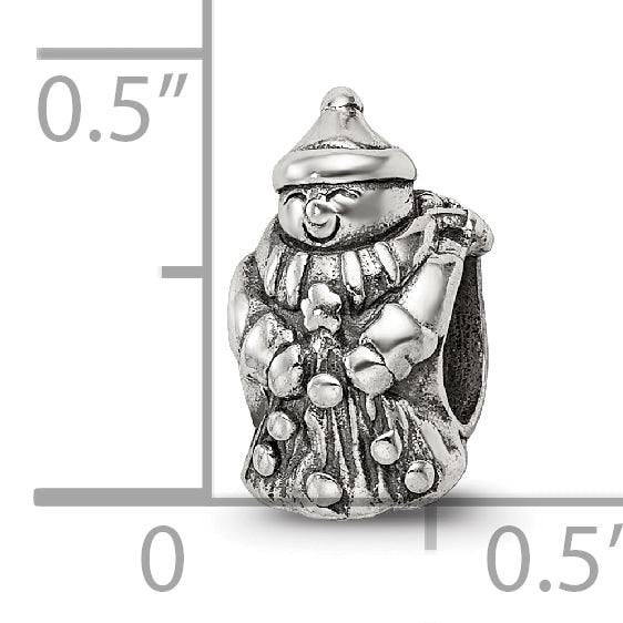 Sterling Silver 925 Polished Snowman Bead with Solid Casted Design