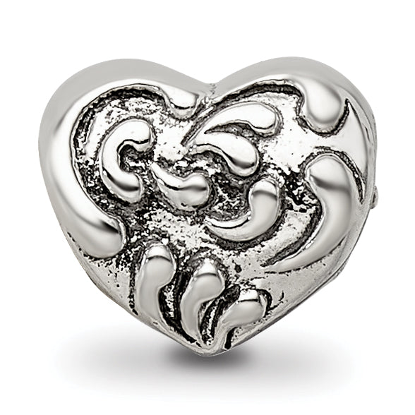 Sterling Silver 925 Scroll Heart Bead with Antiqued Finish