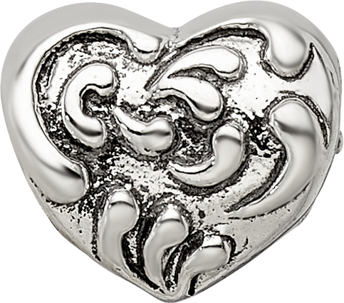 Sterling Silver 925 Scroll Heart Bead with Antiqued Finish