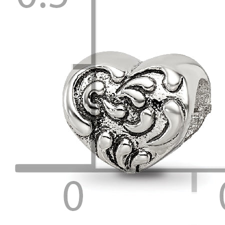 Sterling Silver 925 Scroll Heart Bead with Antiqued Finish