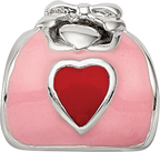 Sterling Silver 925 Pink and Red Enameled Purse Bead with Polished Finish