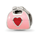 Sterling Silver 925 Pink and Red Enameled Purse Bead with Polished Finish