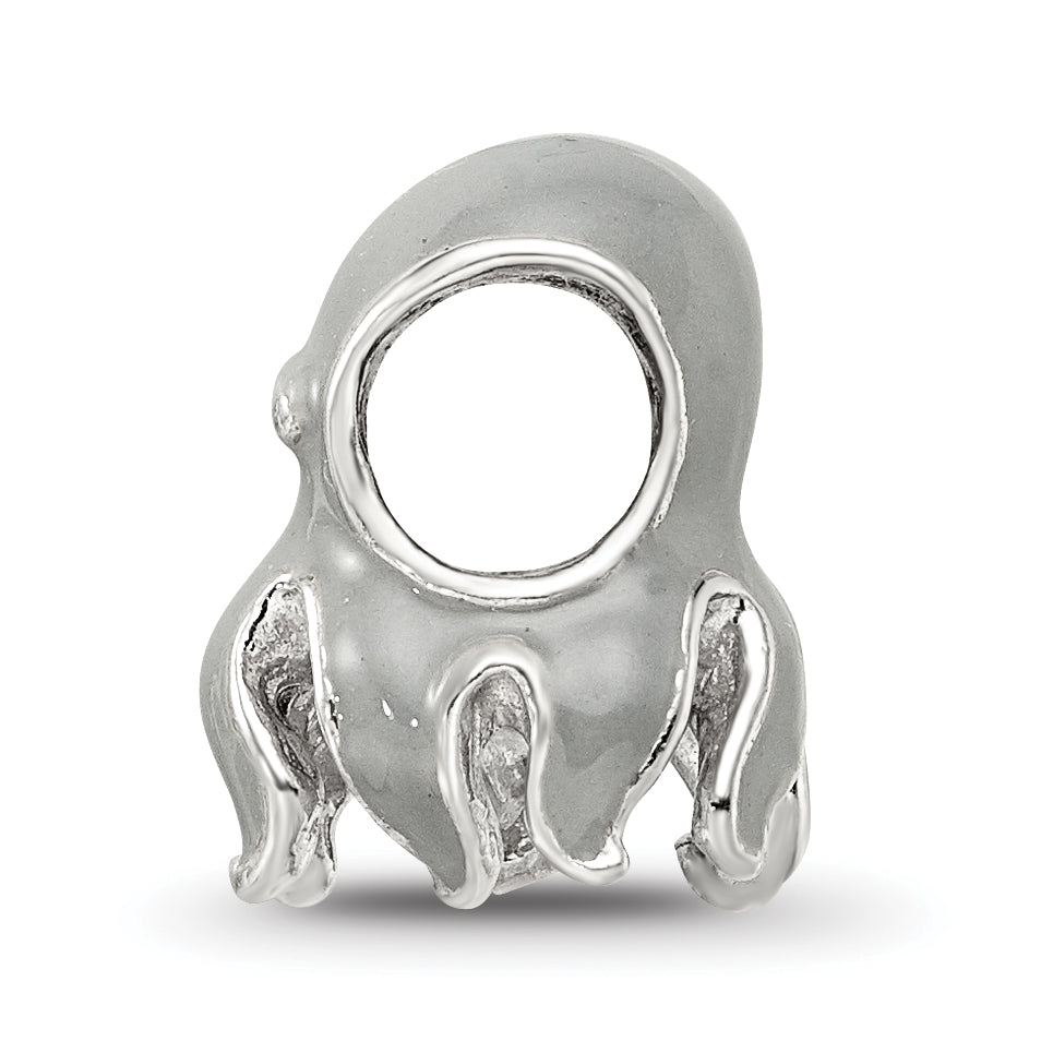 Sterling Silver 925 Enameled Octopus Bead with Polished Finish