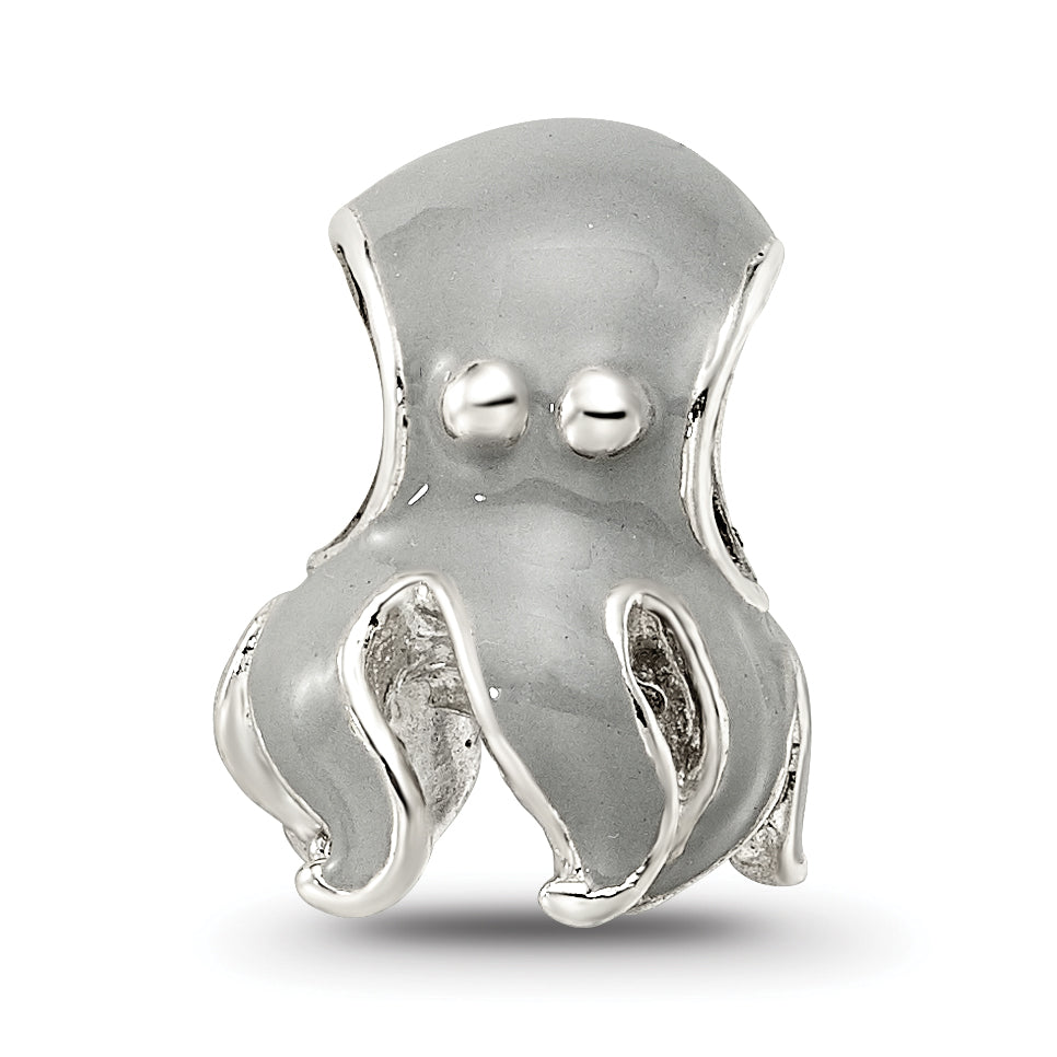 Sterling Silver 925 Enameled Octopus Bead with Polished Finish