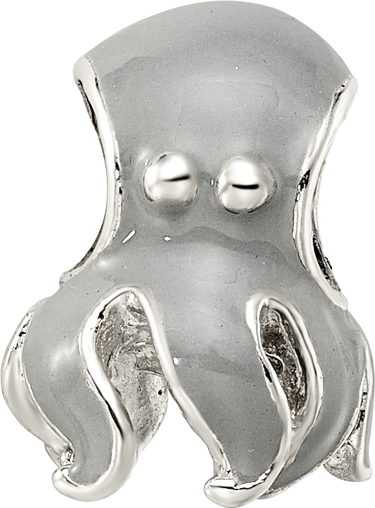Sterling Silver 925 Enameled Octopus Bead with Polished Finish