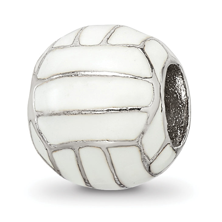 Sterling Silver 925 Enameled Volleyball Bead with Polished Finish
