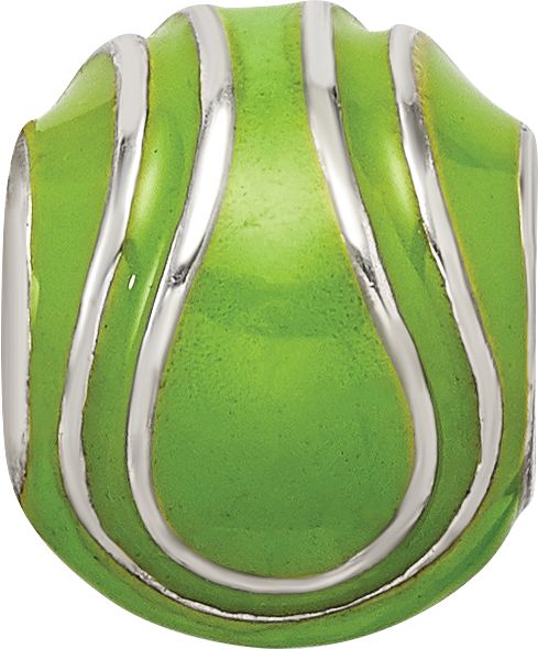 Sterling Silver 925 Enameled Tennis Ball Bead with Polished Finish