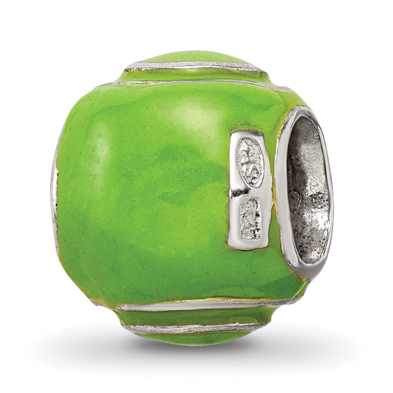 Sterling Silver 925 Enameled Tennis Ball Bead with Polished Finish