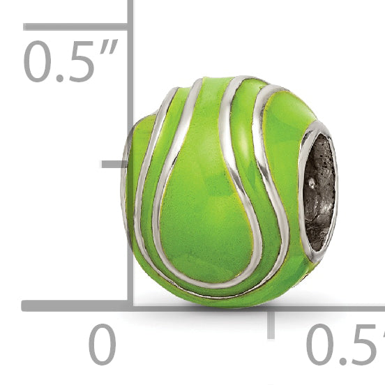 Sterling Silver 925 Enameled Tennis Ball Bead with Polished Finish