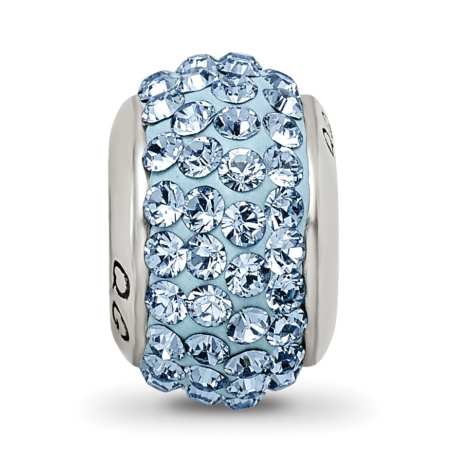 Sterling Silver 925 Polished Bead with Light Blue Crystal Stone