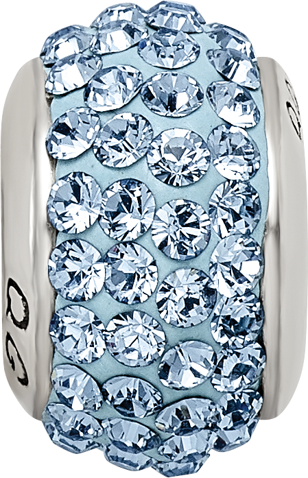 Sterling Silver 925 Polished Bead with Light Blue Crystal Stone