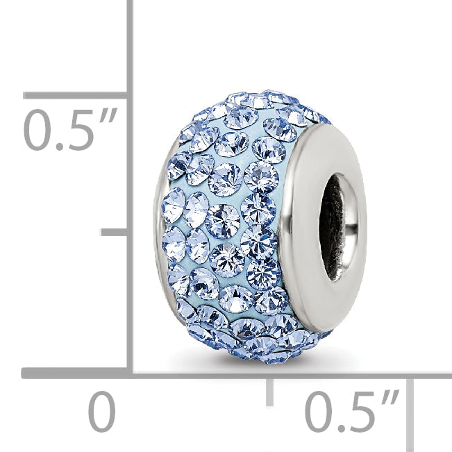 Sterling Silver 925 Polished Bead with Light Blue Crystal Stone