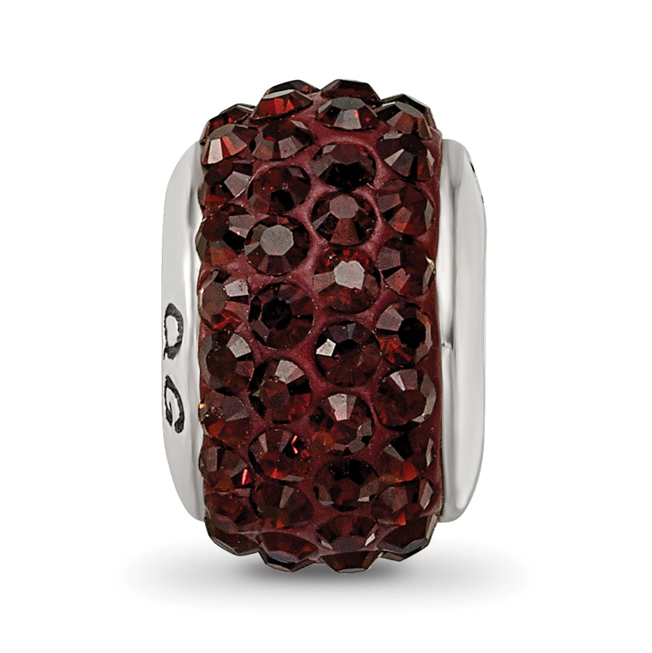 Sterling Silver 925 Crystal Bead with Red Preciosa Stone, Polished Finish