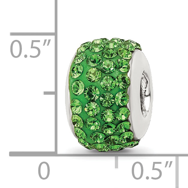 Sterling Silver 925 Polished Green Preciosa Crystal Bead, Solid & Elegant