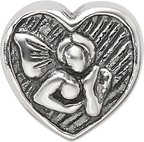Sterling Silver 925 Angel Heart Bead with Antiqued Finish Solid Cast Design