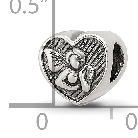 Sterling Silver 925 Angel Heart Bead with Antiqued Finish Solid Cast Design