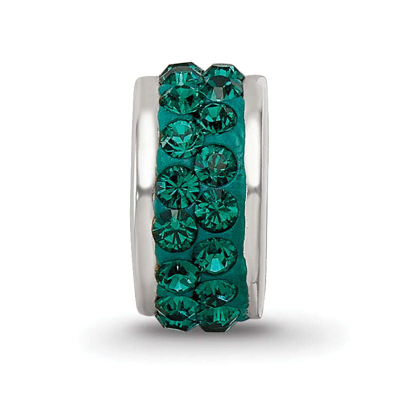 Sterling Silver 925 Green Crystal Bead with Polished Double Row Design