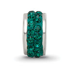 Sterling Silver 925 Green Crystal Bead with Polished Double Row Design