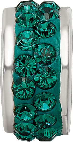 Sterling Silver 925 Green Crystal Bead with Polished Double Row Design