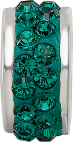 Sterling Silver 925 Green Crystal Bead with Polished Double Row Design