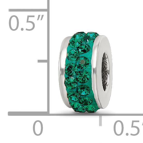 Sterling Silver 925 Green Crystal Bead with Polished Double Row Design