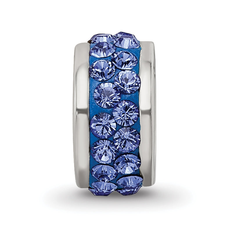 Sterling Silver 925 Blue Crystal Bead with Polished Double Row Design