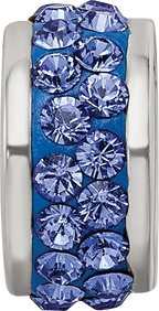 Sterling Silver 925 Blue Crystal Bead with Polished Double Row Design